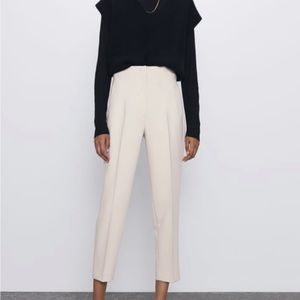 Zara High Waisted Pants Oyster White